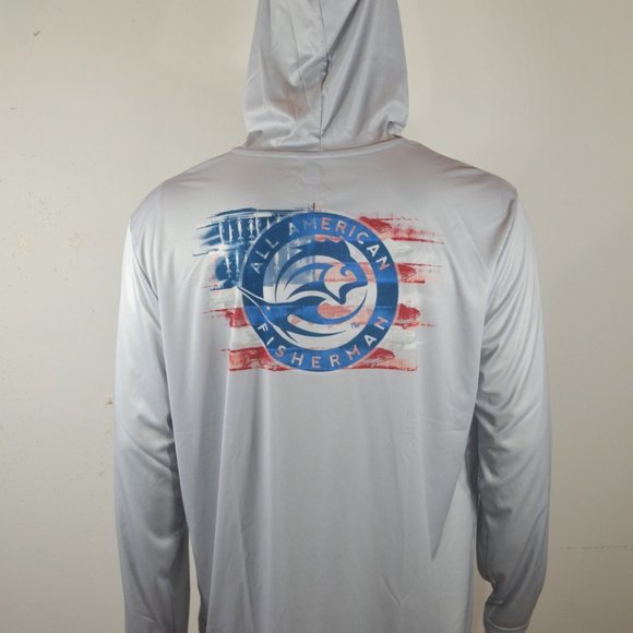 All American Fisherman Men's Tee XXL Bass Stripes Logo Hoodie UPF 30 NWT - Picture 5 of 5